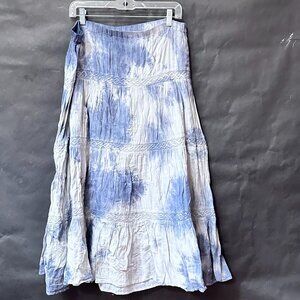 Susan Graver Tie Dye Skirt Blue Size Medium Long Maxi CottageCore Peasant White